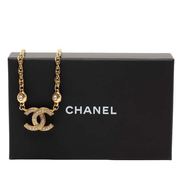 CHANEL Authentic Gold Logo Necklace